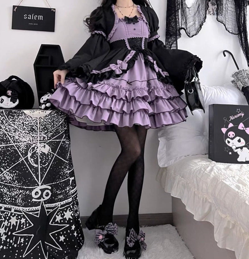 Ruffled Layered Lavender Bows Pastel Goth Maiden Dress