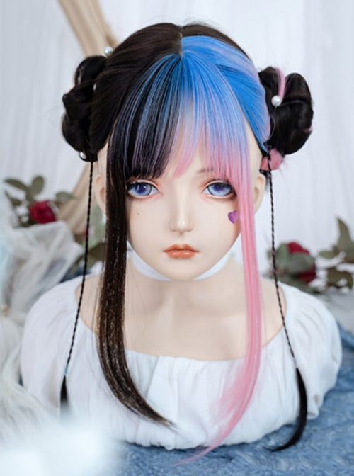 Pastel Goth Money Piece Wig - bangs, brown wig, cosplay, fringe, hair