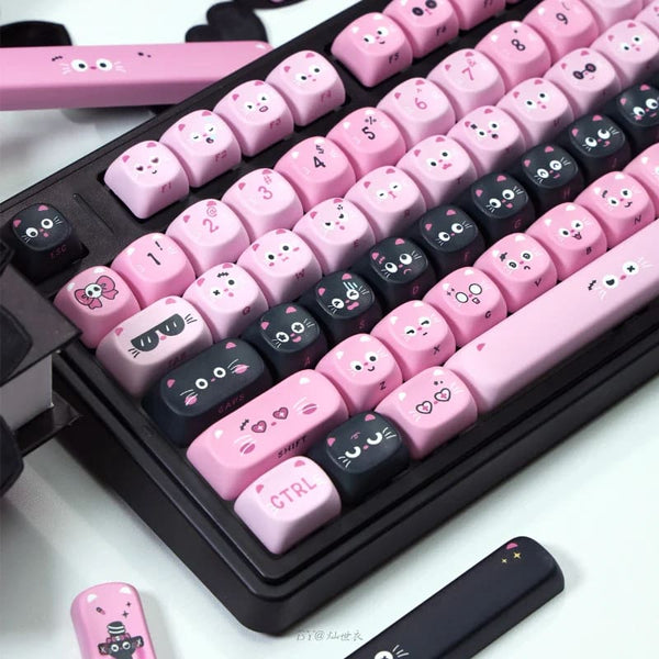 Kawaii pastel goth pink black pig piggy keycaps set keyboard