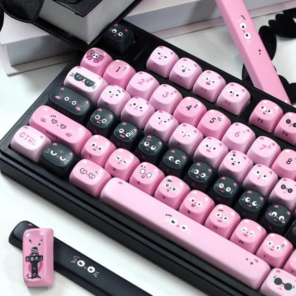 Kawaii pastel goth pink black pig piggy keycaps set keyboard