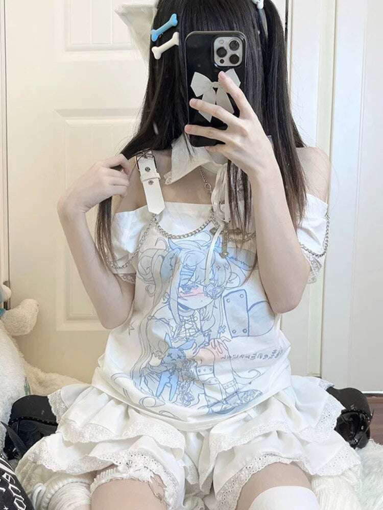 Pastel menhera off the shoulder tee - anime - girl - fairy kei - menhera