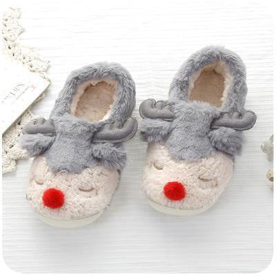 Kawaii pastel plush reindeer slippers soft night shoes