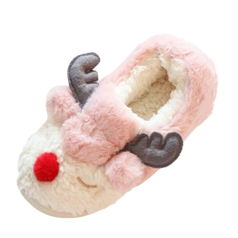 Kawaii pastel plush reindeer slippers soft night shoes