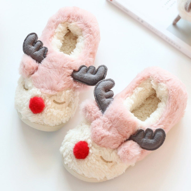 Kawaii pastel plush reindeer slippers soft night shoes