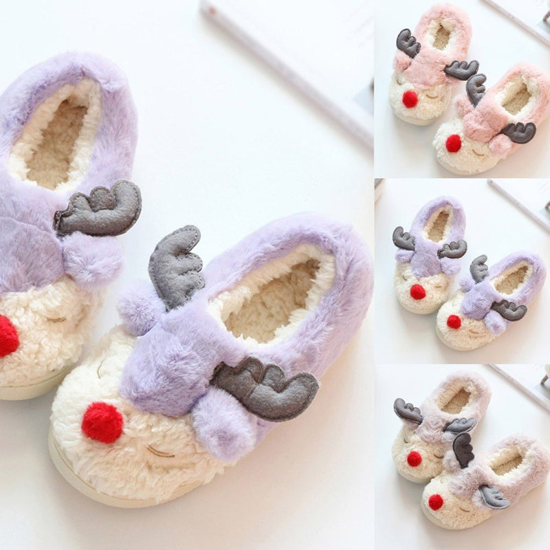 Kawaii pastel plush reindeer slippers soft night shoes