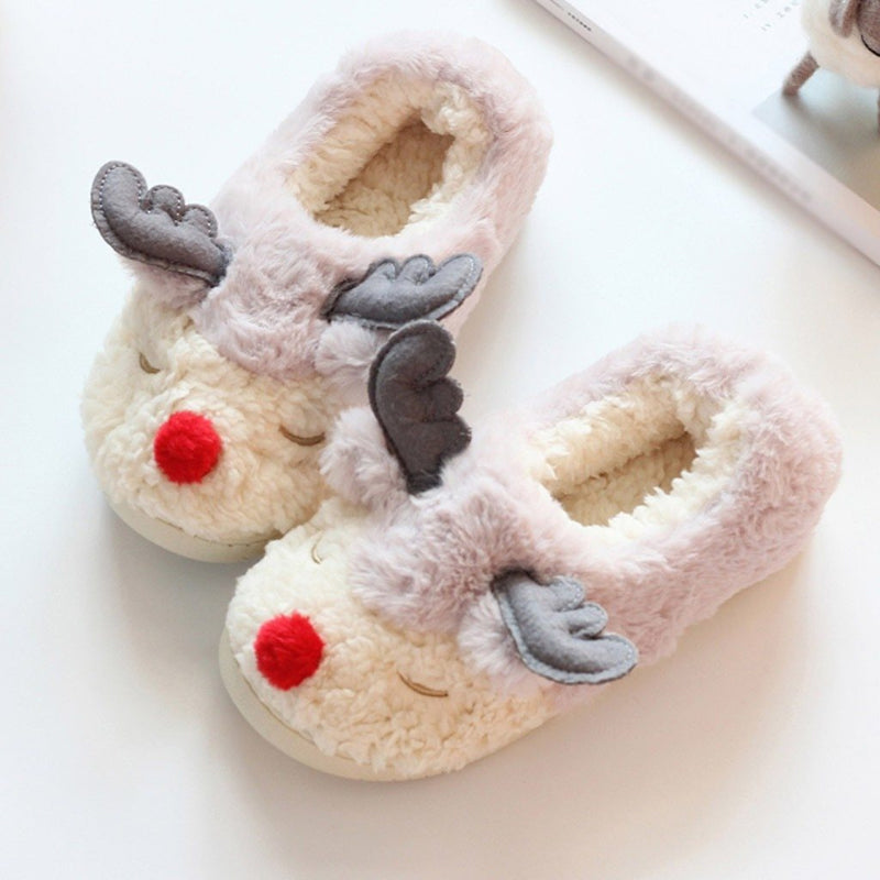 Kawaii pastel plush reindeer slippers soft night shoes