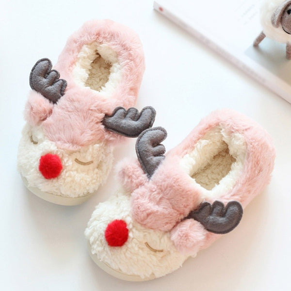 Kawaii pastel plush reindeer slippers soft night shoes