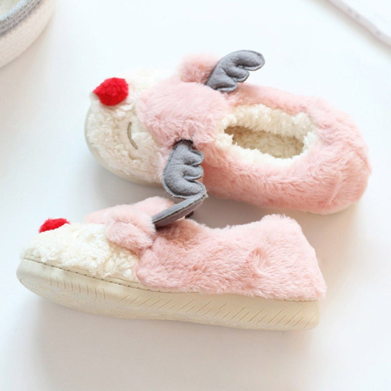 Kawaii pastel plush reindeer slippers soft night shoes