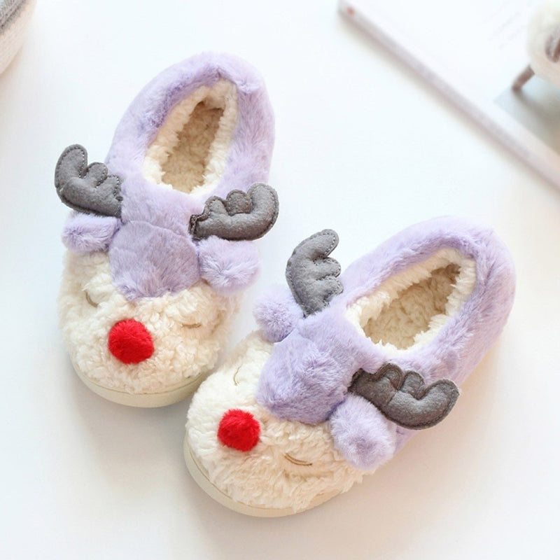 Kawaii pastel plush reindeer slippers soft night shoes