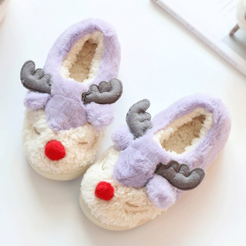 Kawaii pastel plush reindeer slippers soft night shoes