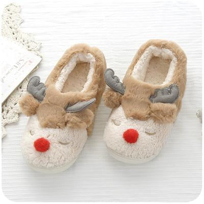 Kawaii pastel plush reindeer slippers soft night shoes