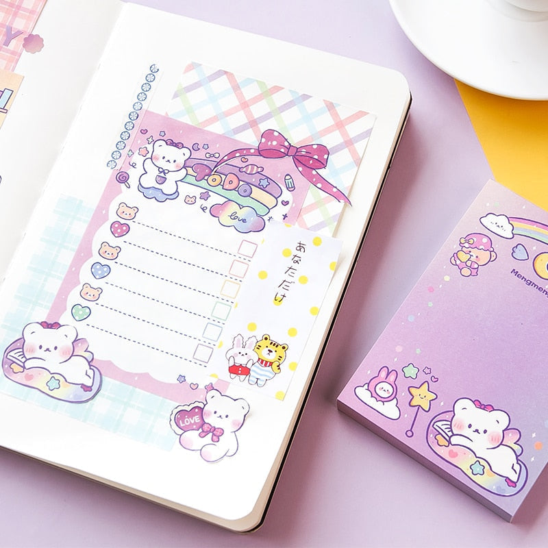 Kawaii pastel rainbow bear hearts and sweets sticky notepads