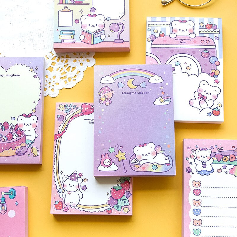 Kawaii pastel rainbow bear hearts and sweets sticky notepads