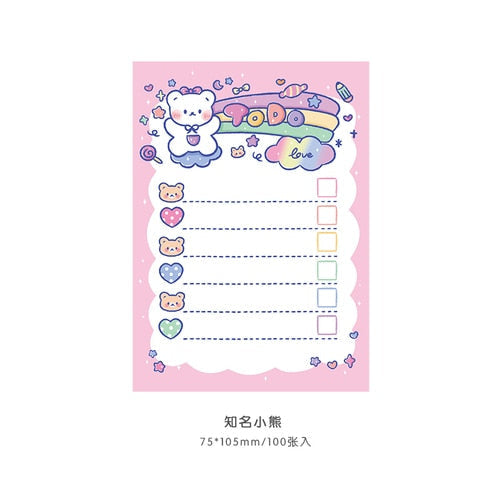 Kawaii pastel rainbow bear hearts and sweets sticky notepads