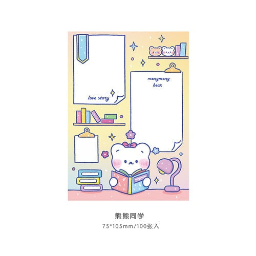 Kawaii pastel rainbow bear hearts and sweets sticky notepads