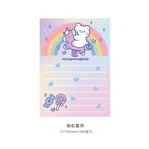 Kawaii pastel rainbow bear hearts and sweets sticky notepads