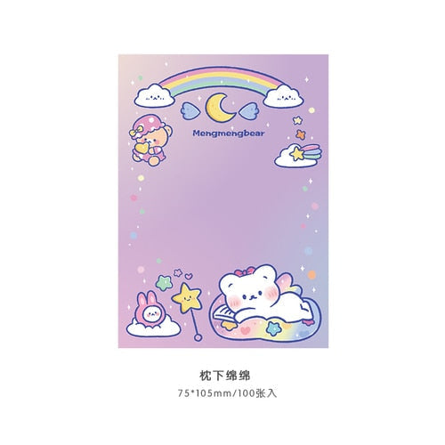 Kawaii pastel rainbow bear hearts and sweets sticky notepads