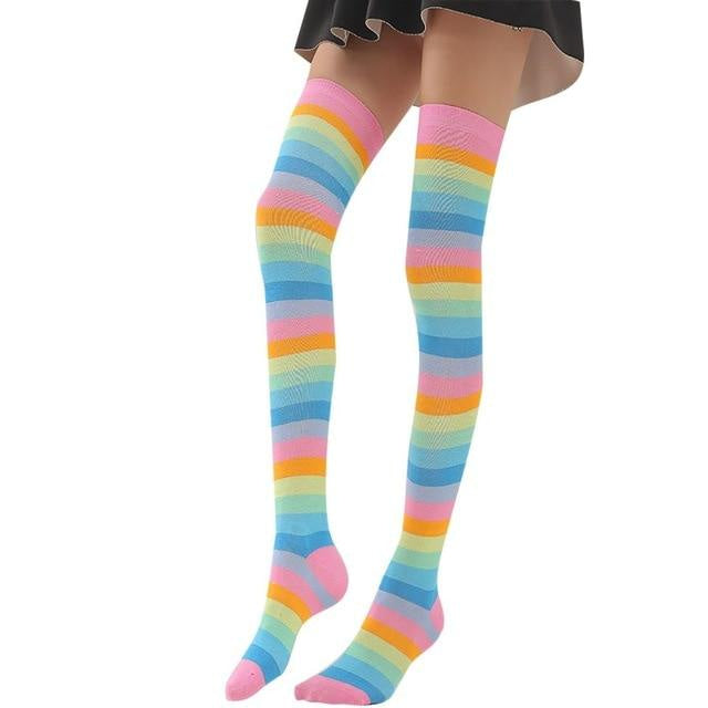 Pastel rainbow thigh highs - fairy kei - kawaii - fashion - knee highs - socks