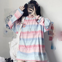 Pastel striped oversized top - kawaii - long sleeve - pastel - shirt - striped