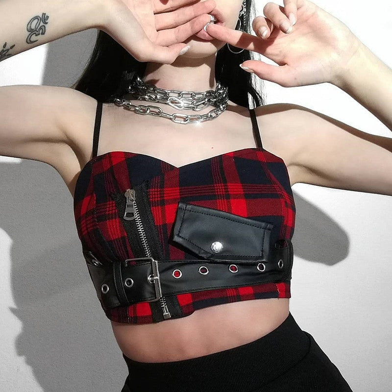 Patchwork Plaid Crop Top - belly shirt, crop tops, cropped tank, cropped tee, cropped top Kawaii Babe