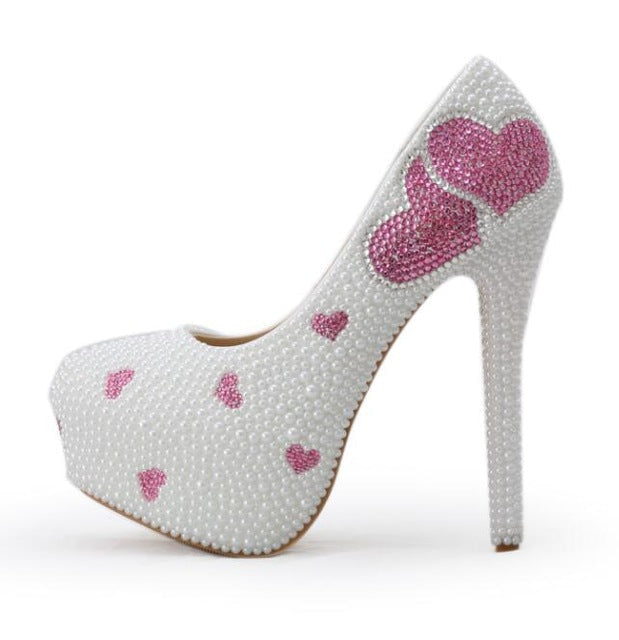 Pearlized sweetheart pumps - bridal - bride - candy - hearts - decora