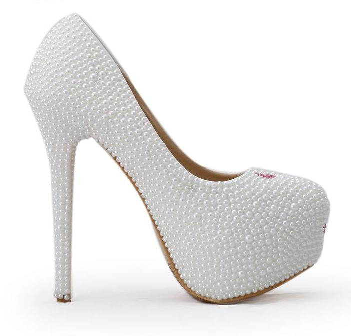 Pearlized sweetheart pumps - bridal - bride - candy - hearts - decora