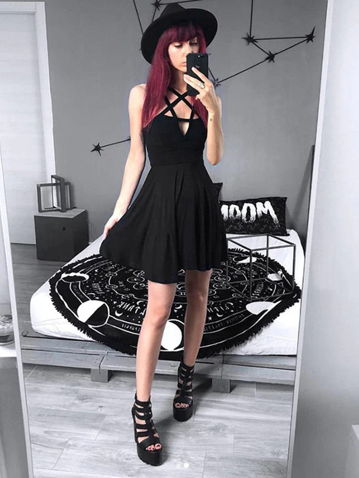 black dress punk Pentagram Harness Gothic Witch Skater Mini Dress for Women XXL Bodycon Dress Black Lace Edgy Rebellion Red Plaid UK Size:14 long sleeve midi dress