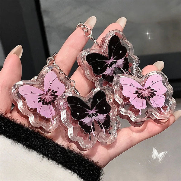 Butterfly Lip Gloss Keychain with Mirror and Cute Glossy Lip Color
