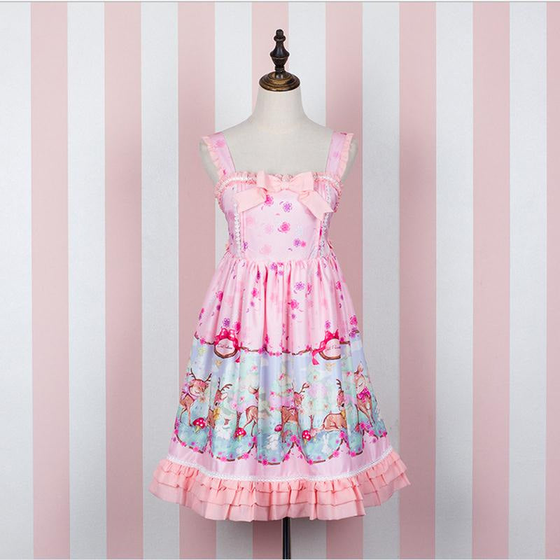 Pink baby deer dress - baby deer - fawn - bambi - bow - bows