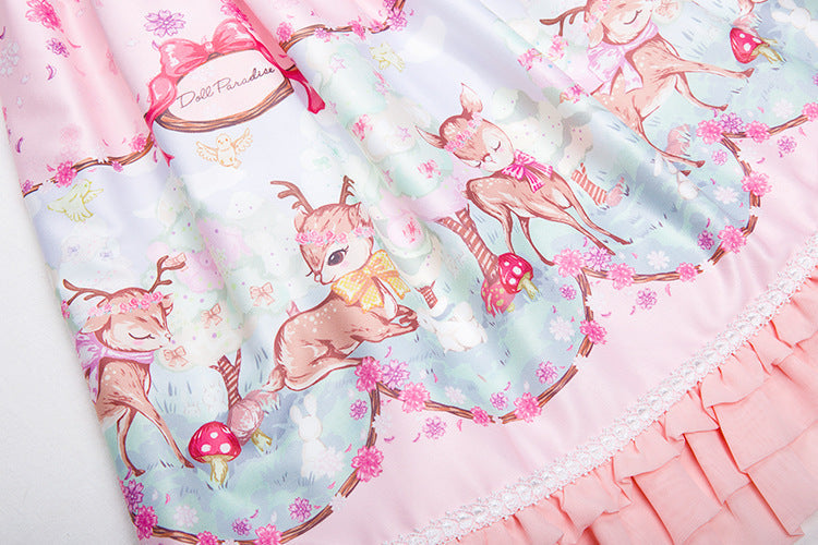 Pink baby deer dress - baby deer - fawn - bambi - bow - bows