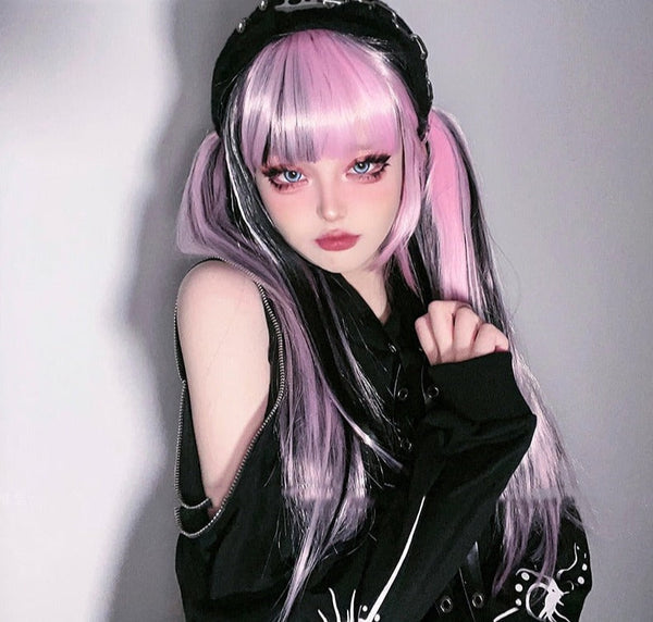 Pink & black striped cosplay wig - cosplay - goth - gothic - kawaii - pastel