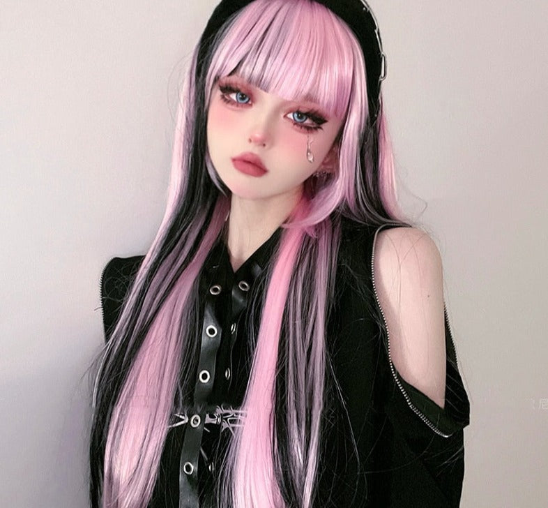 Pink & black striped cosplay wig - cosplay - goth - gothic - kawaii - pastel