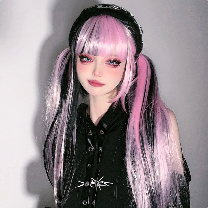 Pink & black striped cosplay wig - cosplay - goth - gothic - kawaii - pastel