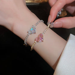 Kawaii pink & blue princess heart bracelet with rhinestones jewels