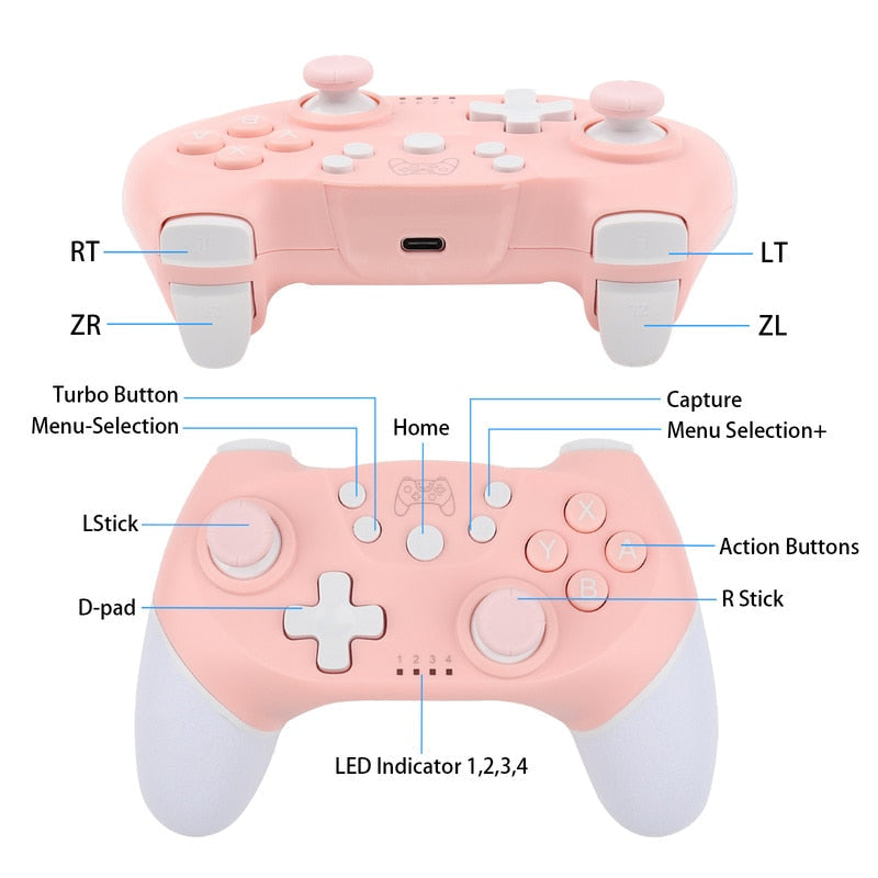 Pink bluetooth game controller for pc/switch - animal crossing - controller