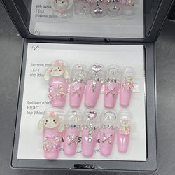 Pink cinna press on nails - beauty - cinnamoroll - kawaii - nails - press