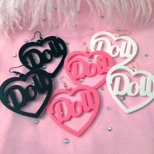 Kawaii pink doll hoop earrings glam girl babydoll barbie