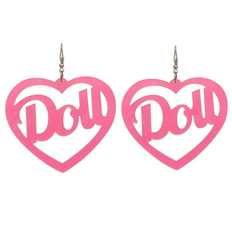 Kawaii pink doll hoop earrings glam girl babydoll barbie