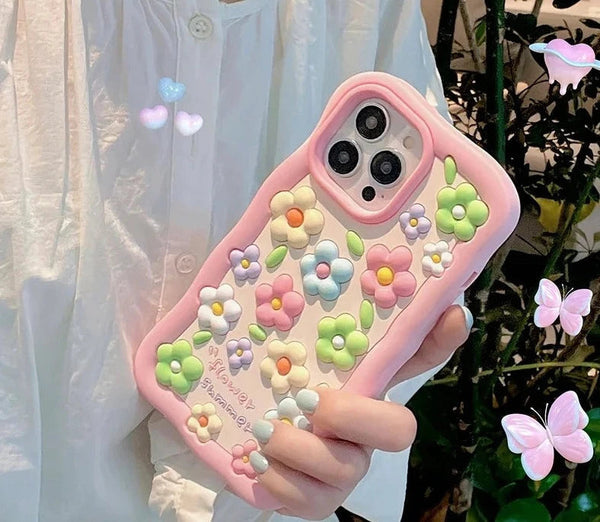 Kawaii pink floral 3d daisy flower iphone case