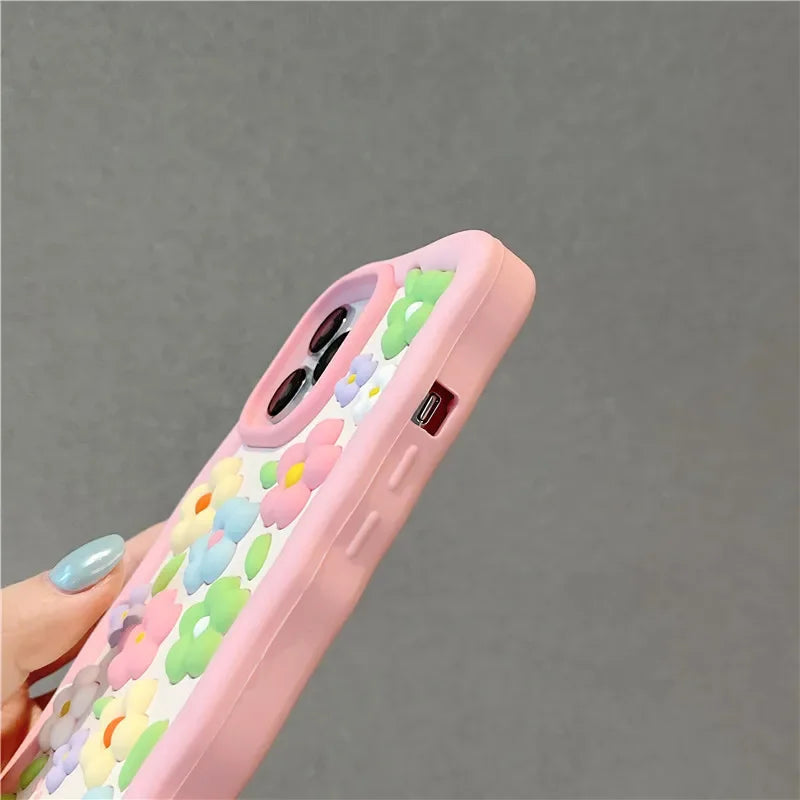 Kawaii pink floral 3d daisy flower iphone case