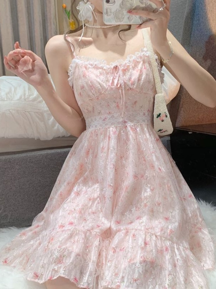 Pink Lace Floral Whimsy Dress and Cardigan 2-piece Set | Kawaii Babe Pink Lace Floral Whimsy Dress and Cardigan 2-piece Set | Kawaii Babe