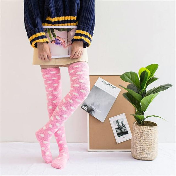 Pink fuzzy cloud thigh highs - fairy kei - furry - fuzzy - stockings - knee sock