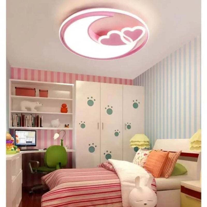 Kawaii pink heart moon ceiling light lamp with remote