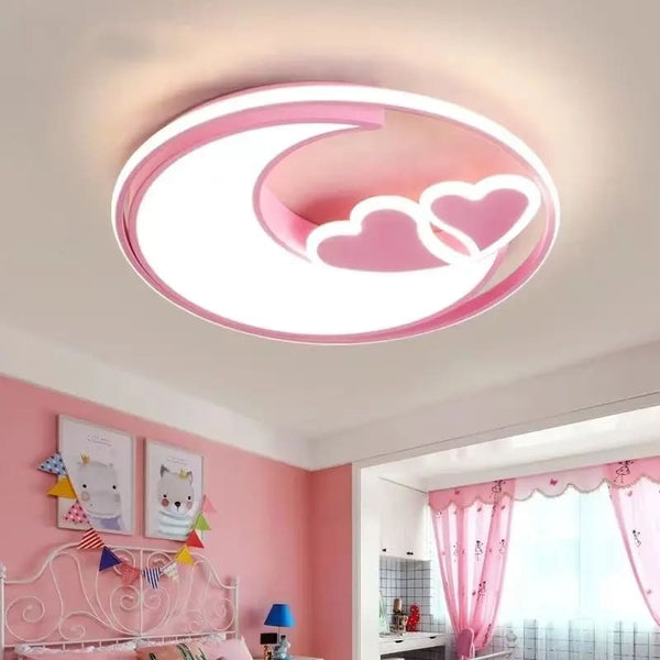 Kawaii pink heart moon ceiling light lamp with remote