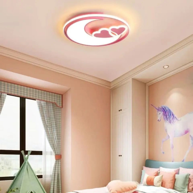 Kawaii pink heart moon ceiling light lamp with remote