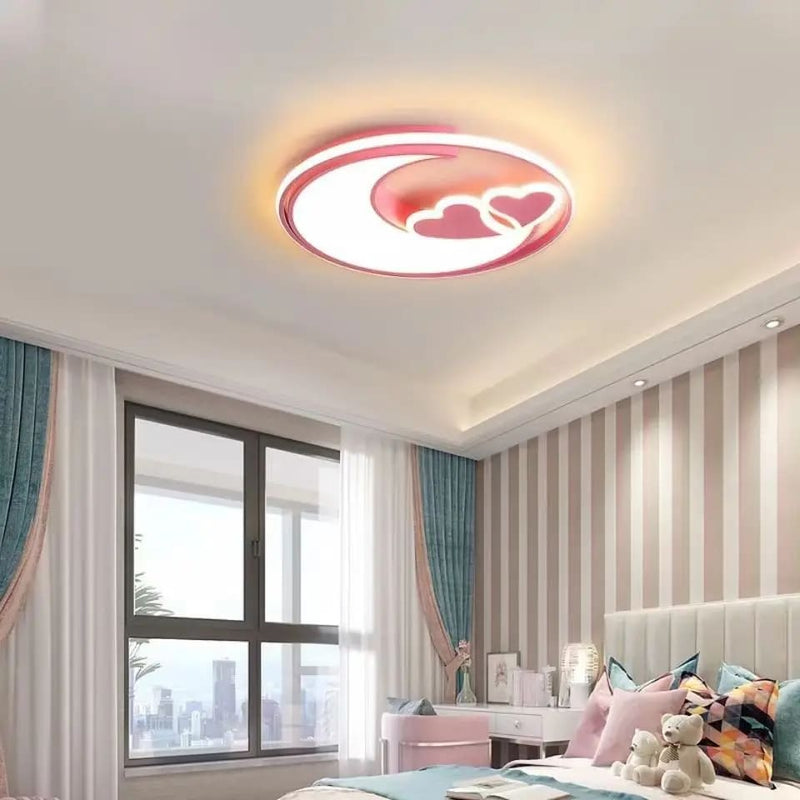 Kawaii pink heart moon ceiling light lamp with remote