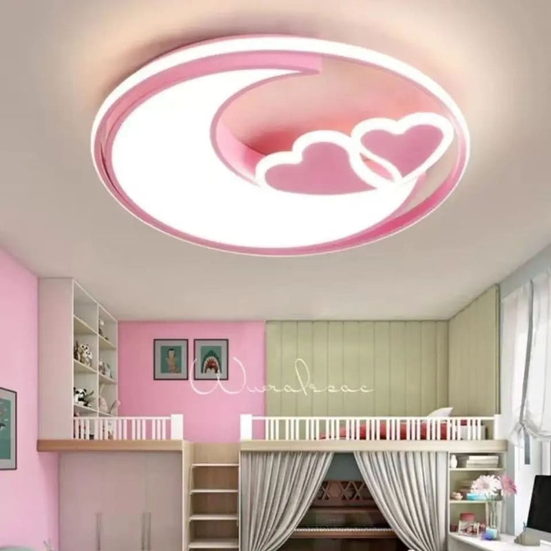 Kawaii pink heart moon ceiling light lamp with remote