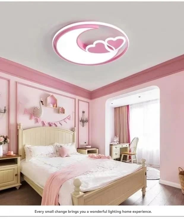 Kawaii pink heart moon ceiling light lamp with remote