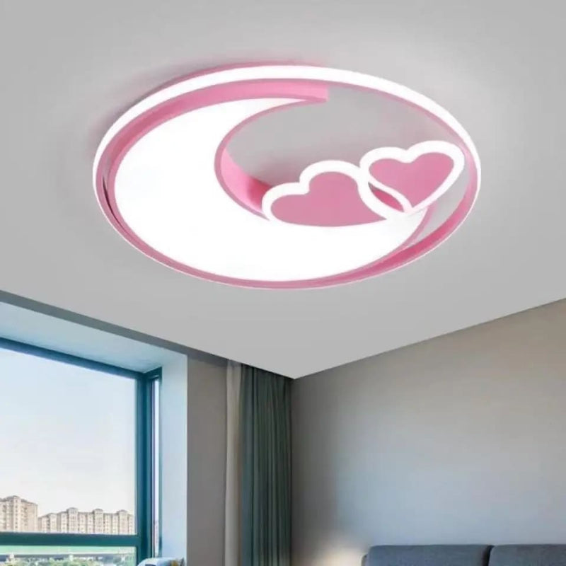 Kawaii pink heart moon ceiling light lamp with remote