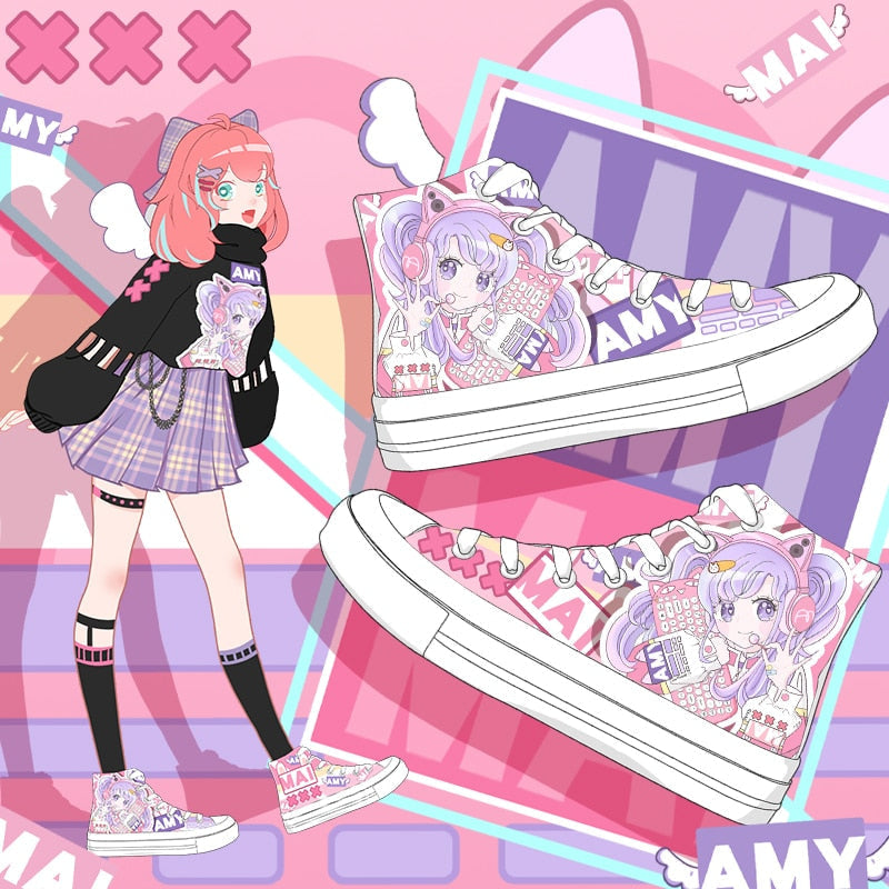 Pink kawaii fairy kei high top sneakers shoes